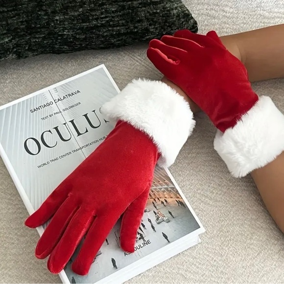 Red Santa Gloves with White Fur Trim - Picture 3 of 6
